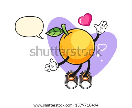 Grapefruit fall in love with speech bubble cartoon. Mascot Character vector.