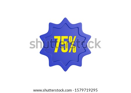 75 percent in yellow color with blue star isolated on white background, 3d illustration.