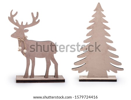 Reindeer and Christmas tree design elements isolated on white background, Clipping path included 