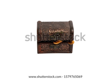 Vintage treasure box with separate lock on a white background