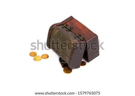 Vintage treasure box with separate lock on a white background