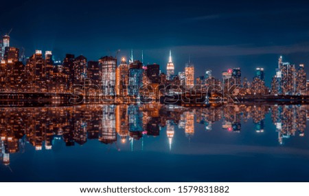 Reflection of Manhattan skylines USA