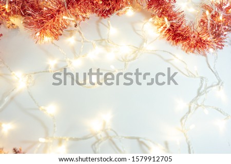 Christmas Border frame of branches on white background with copy space