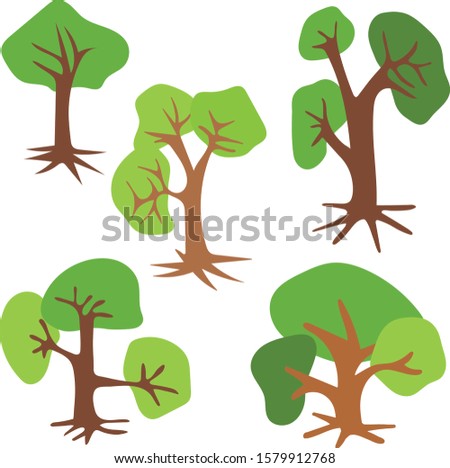 Different types of vector trees simple digital art.
