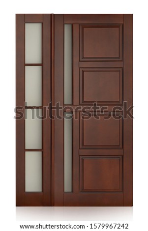 Wooden door isolated on white background. Modern interior design