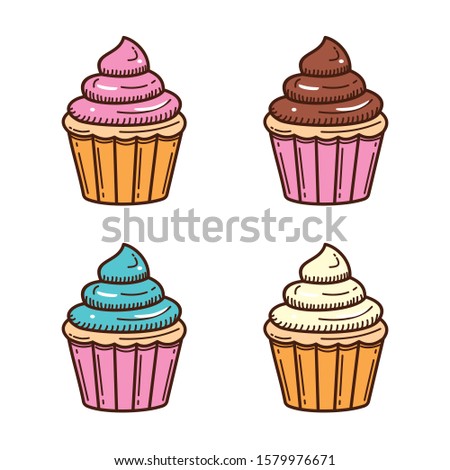Cute cupcake vector illustration isolated on white background. Cupcake doodle 