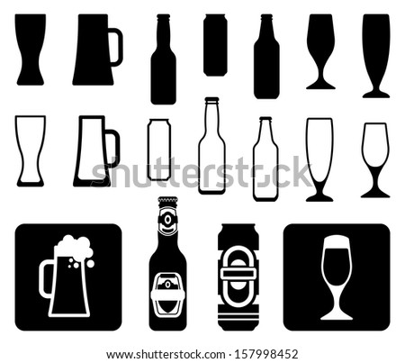 Beer icons: bottles, glasses, mugs