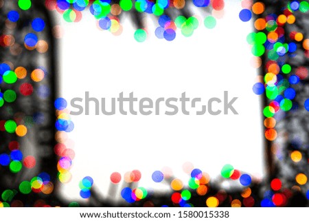 Frame made of Christmas blur colorful light on the background white color	