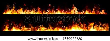 Set of Panorama Fire flames on black background. Royalty-Free Stock Photo #1580022220