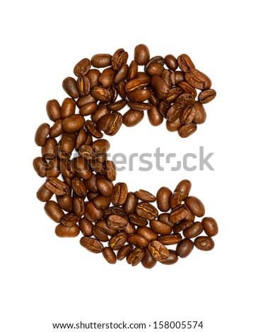 coffee beans, letters isolated on white background