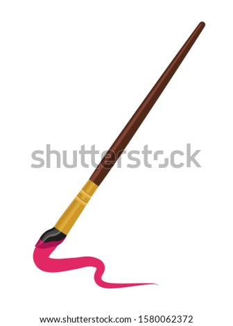 Paint brush in a flat style. Brush at work. Draws a line. White background. Vector. Clipart.