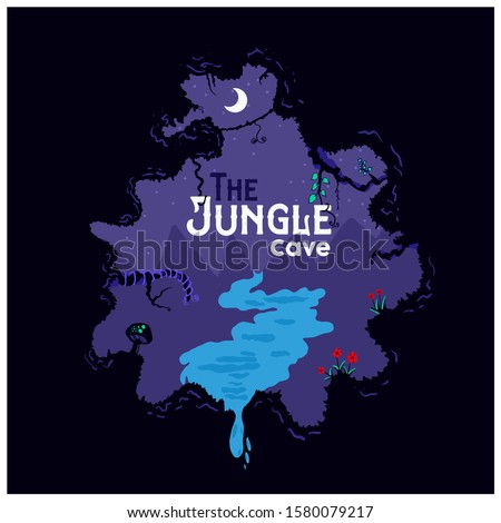 The jungle cave illustration. Illustration used for Background, book cover, comic, Facebook post, Instagram post. Design for travelers. Vector illustration EPS 10