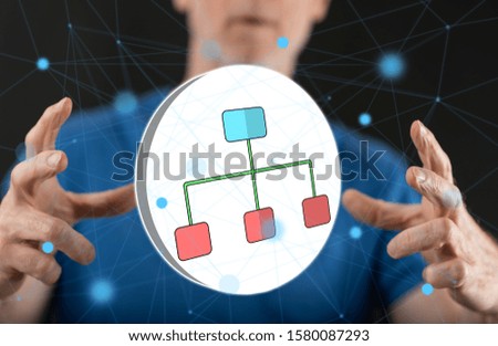Hierarchy concept between hands of a man in background