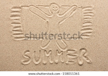 Drawn man on the sand, conceptual image