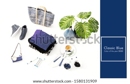 stuff for classic blue color trend 2020 on white background