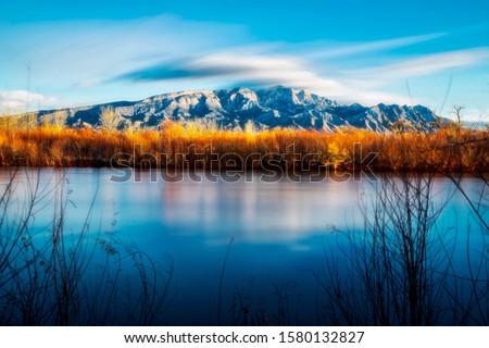 Sandia Mountains from the Bosque near Bernalillo,NM Royalty-Free Stock Photo #1580132827
