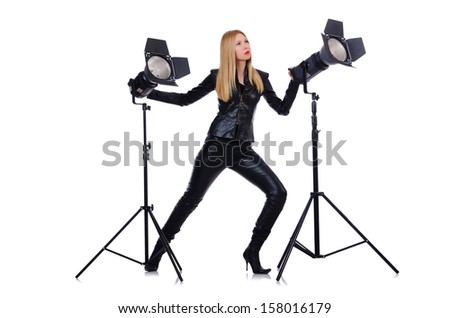 Woman in studio shoot-out