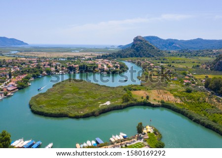 Aerial view of Dalyan in Turkey Royalty-Free Stock Photo #1580169292