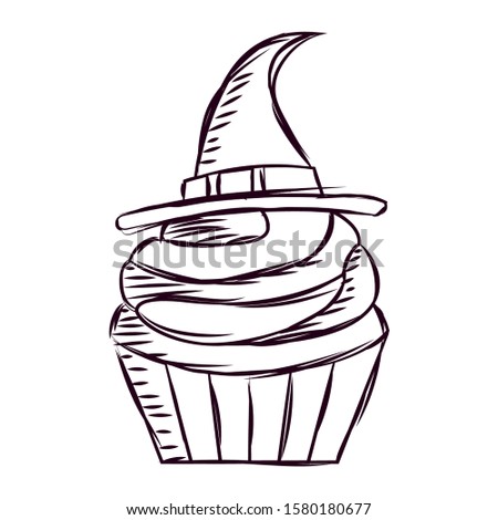 Sketch of a scary cupcake halloween - Vector illustration design