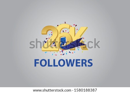 26K, 26.000 Followers Thank you blue ribbon celebration logotype for social media, internet - vector