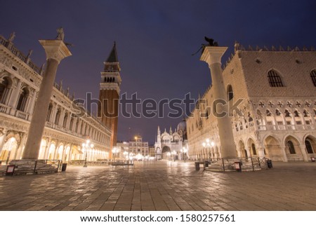 Venice Veneto Italy on January 20, 2019: Nightscape at Saint Marks square.