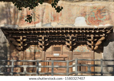 Wooden porch of cave 431-Mogao Buddhist caves. Dunhuang-Gansu province-China-0596