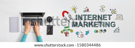 Internet marketing with person using a laptop computer