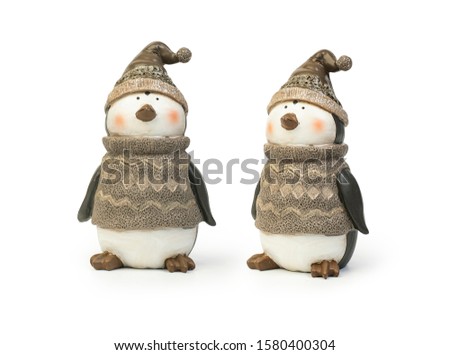 Penguin figurine christmas decorative element isolated on white background, Clipping path included 