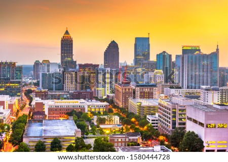 Atlanta, Georgia, USA downtown cityscape from above at twilight.