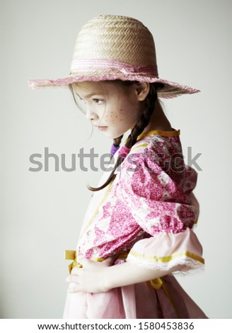 Brazilian child wearing traditional costume for June party - Caipira style