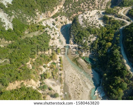 natural Sulfur water baths of Benje in Albania captured from above with a drone