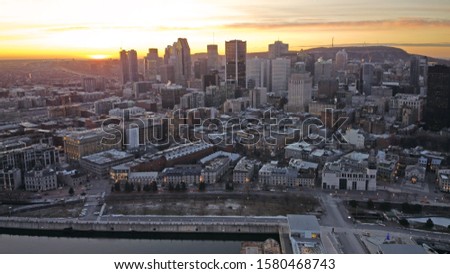 Montreal City aerial drone view of the downtown