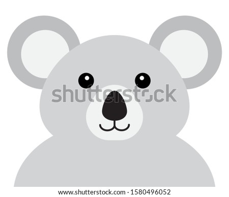 Vector flat cartoon koala face portrait isolated on white background