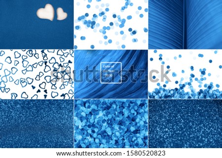 Collage made from different pictures in modern blue color.