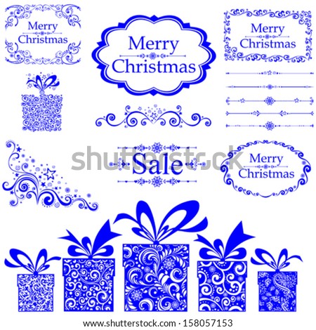 Christmas decoration set - lots of calligraphic elements, bits and pieces to embellish your holiday layouts. Collection of Christmas design elements isolated on White background. vector  illustration 