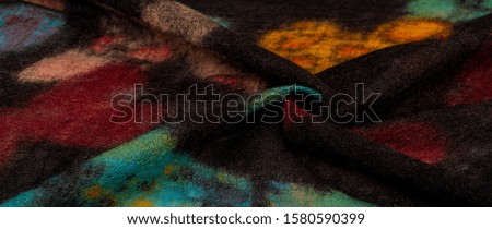 Texture, background, pattern, decor, modern, textile, art, design, black woolen fabric with colorful butterfly print