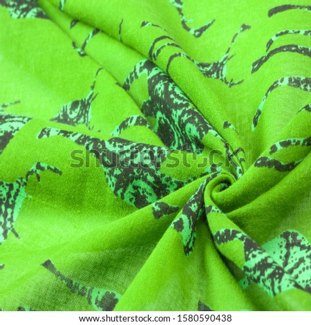 Texture, Background, Pattern, Decor, Art Nouveau, Textile, Art, Design, Green cotton fabric with a print of deer silhouettes, Modern futuristic art,