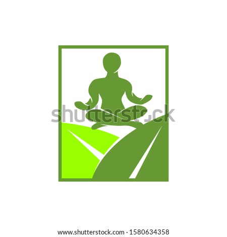 Yoga Leaf Square logo design meditation illustration Isolated