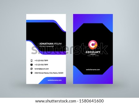 Double sided business card template layout. Vertical visiting card. Vector illustration