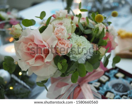 beautiful bouquet of roses on the holiday table