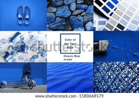 Collage with Classic Blue color of the year 2020