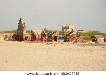 Dhanushkodi Island, Rameshwaram, Tamil Nadu, India.  Also called as Ghost Town. This Picture shows the  remaining building, church leftover on the island. Destroyed by a cyclone in the year of 1964. 
