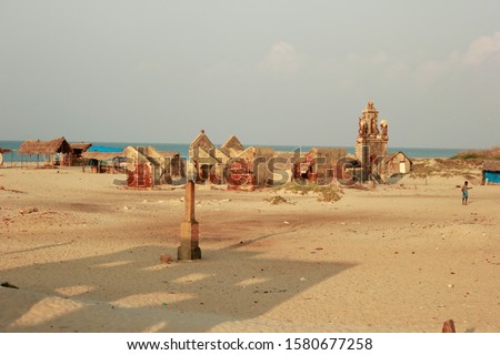 Dhanushkodi Island, Rameshwaram, Tamil Nadu, India.  Also called as Ghost Town. This Picture shows the  remaining building, church leftover on the island. Destroyed by a cyclone in the year of 1964. 
