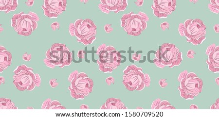 Seamless pattern. Delicate pastel color. Roses on a turquoise background.