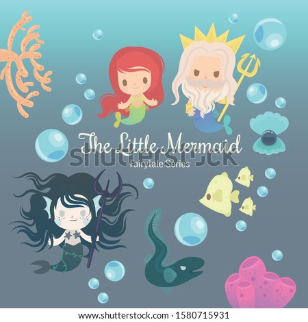 cute characters illustrations from the story the little mermaid