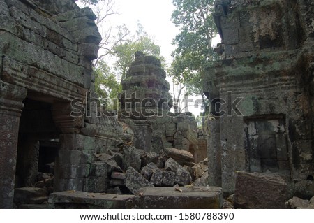 View of ancient ruins of Ta Prohm temple, Cambodia