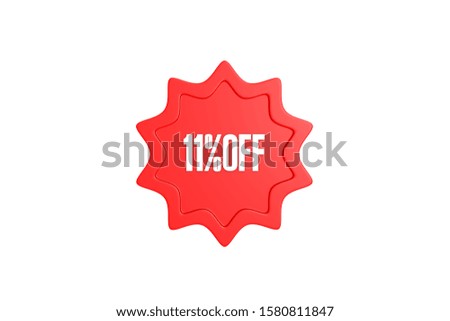 11 percent off 3d sign in red color isolated on white background, 3d illustration.