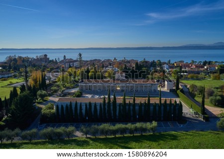  Lake Garda. Aerial view of Cemetery in Italy.