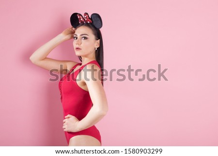 beautiful girl with mouse ears fashion pink