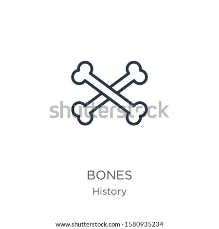 Bones icon. Thin linear bones outline icon isolated on white background from history collection. Line vector sign, symbol for web and mobile